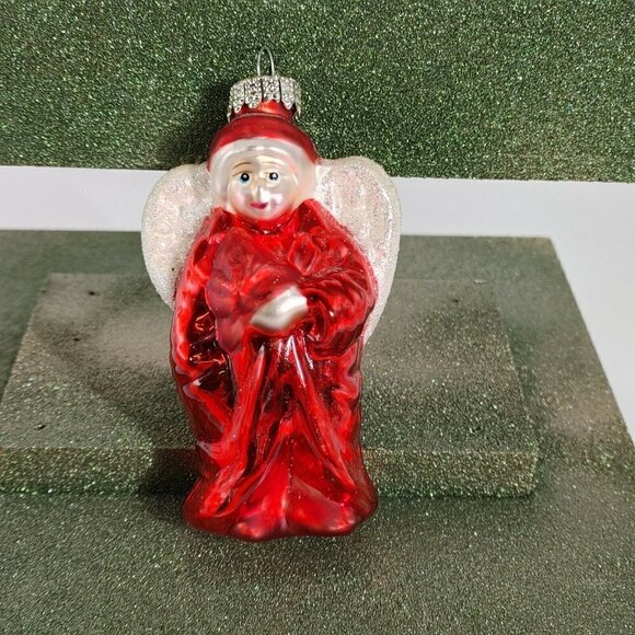 Baby Angel Glittered Red Glass Traditionally Designed Christmas Tree Ornament - Picture 6 of 9